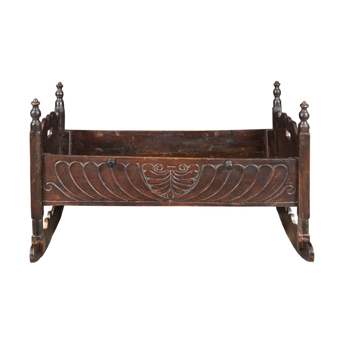 Carved Wooden Cradle. Italy, 19th Century.-photo-2