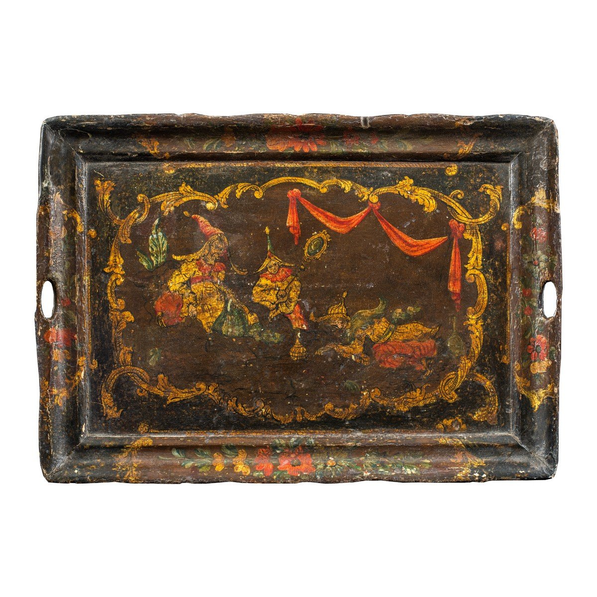 Tray In Lacquered And Painted Wood. Venice, 18th Century.