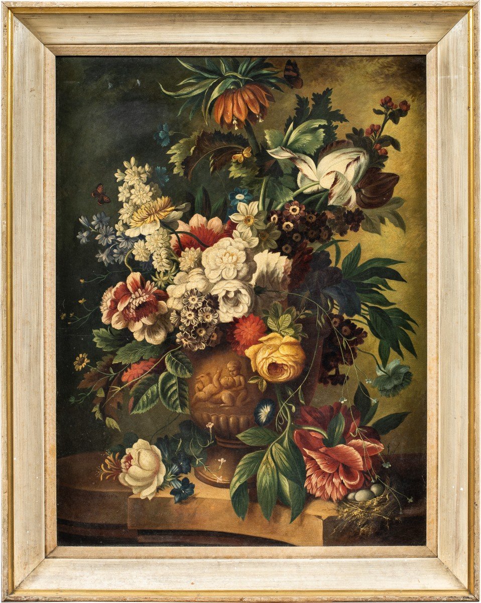 Peintre Italien (19e-20e Siècle) - Nature Morte Au Vase De Fleurs.