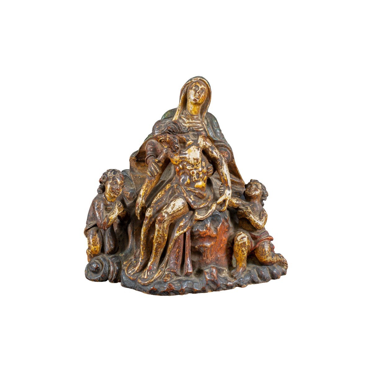 Carved And Painted Wooden Sculpture - Pietà - Italy, 18th Century