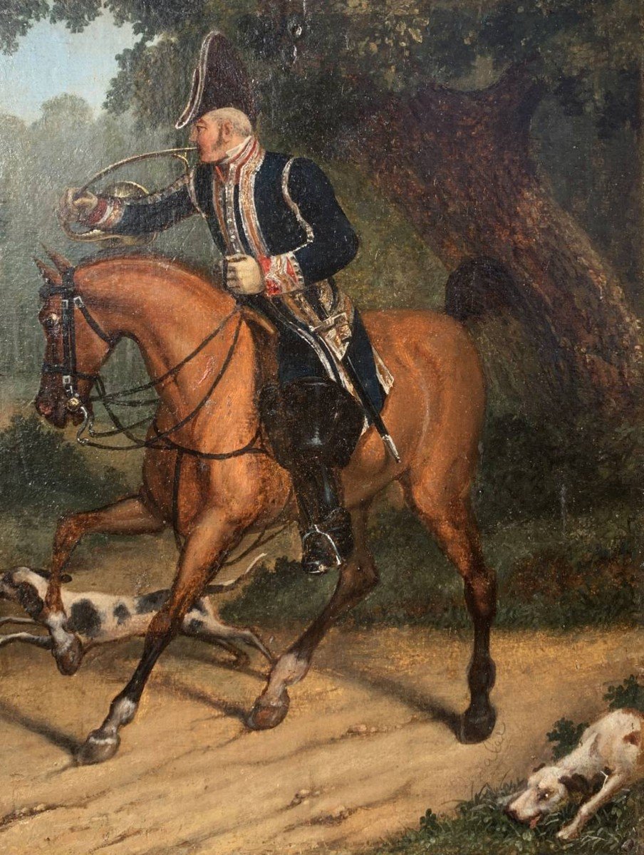 Peintre Anglais (19ème Siècle) - Cavalier Et Chasse Aux Lévriers.-photo-3