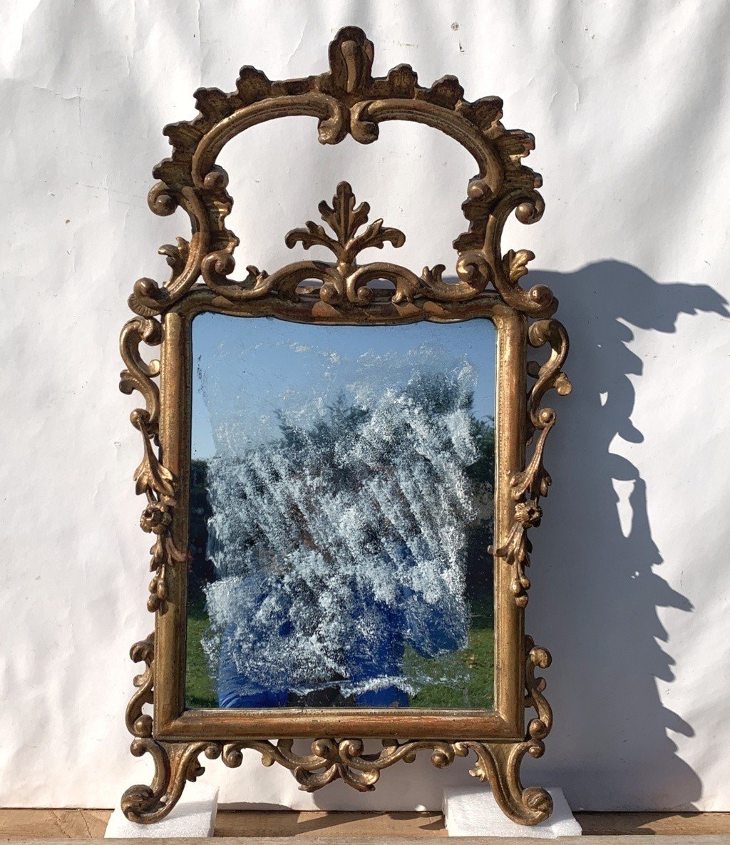 Miroir En Bois Sculpté Et Doré. Italie, XVIIIe Siècle.-photo-2