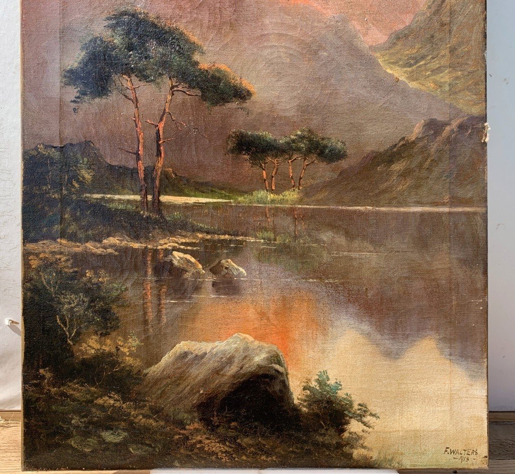 F. Walters (britannique, Daté De 1918) - Paysages De Montagne Le Matin Et Au Coucher Du Soleil.-photo-3