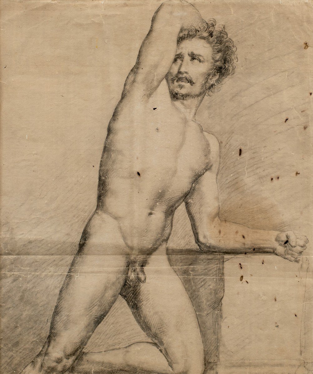 Italian Painter (19th-20th Century) - Academic Male Nude.-photo-2