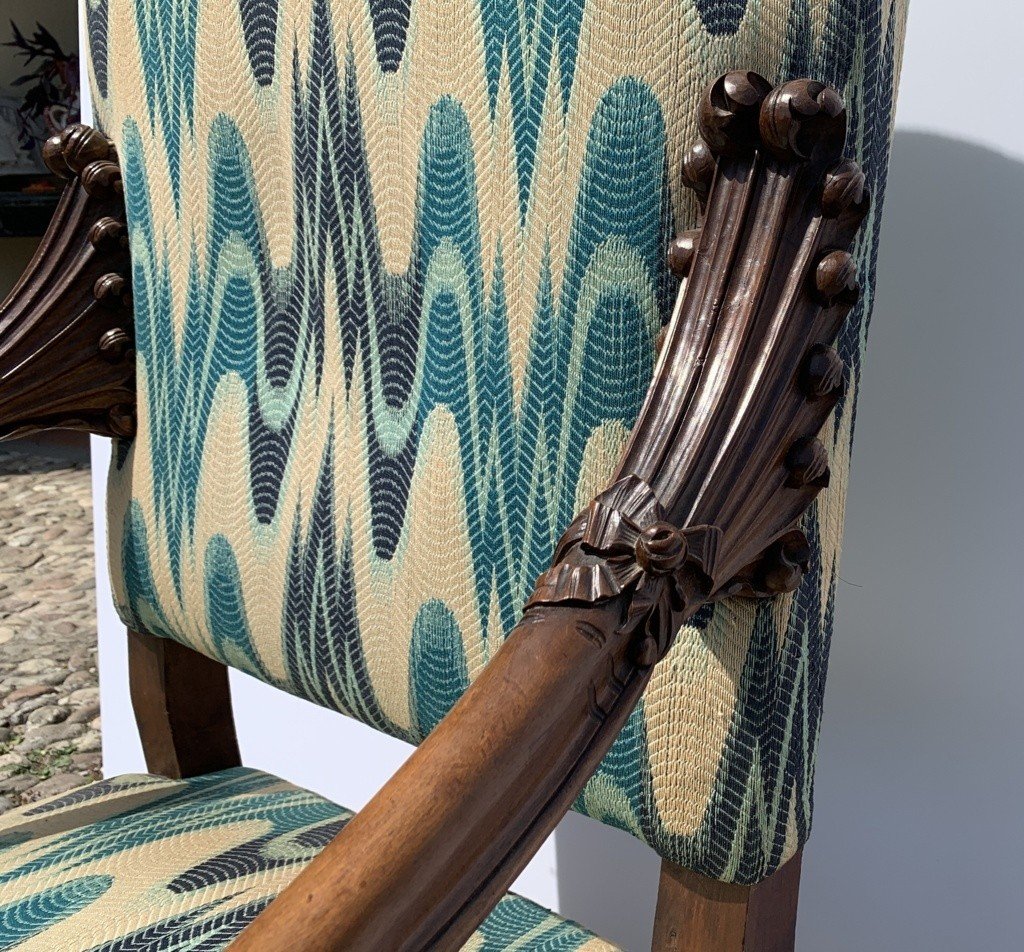 Armchair In Carved Walnut Wood. Venice, 19th Century.-photo-2