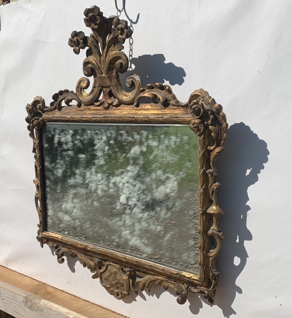 Carved And Gilded Wooden Mirror. Italy, 18th Century.-photo-4