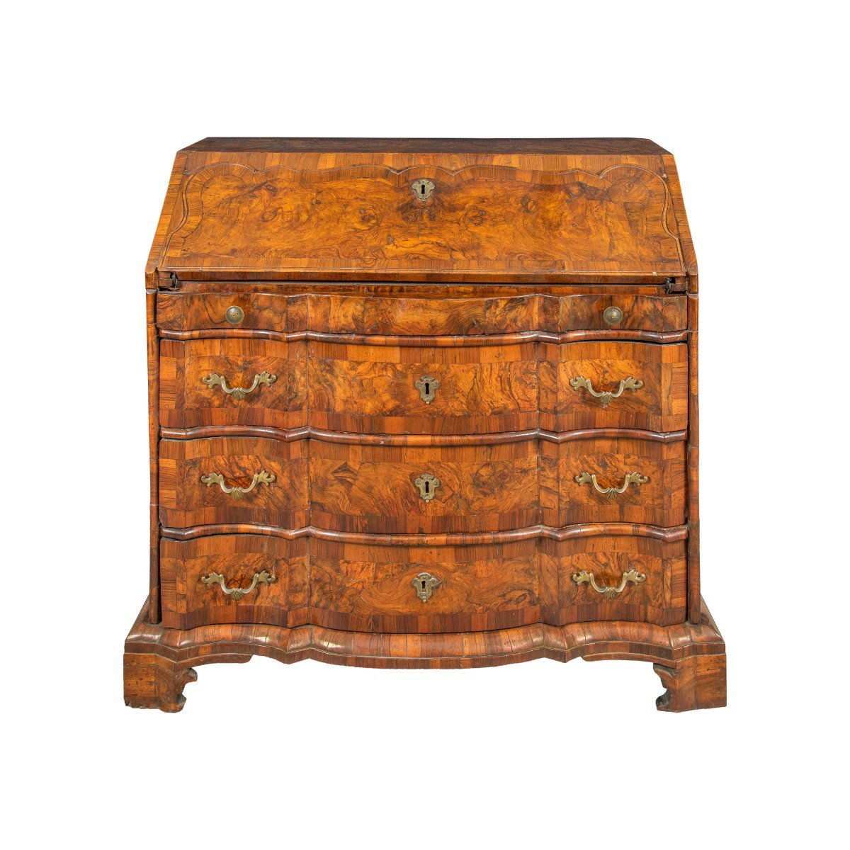 Flap Chest Of Drawers In Walnut And Briar Wood. Ferrara, 18th Century.