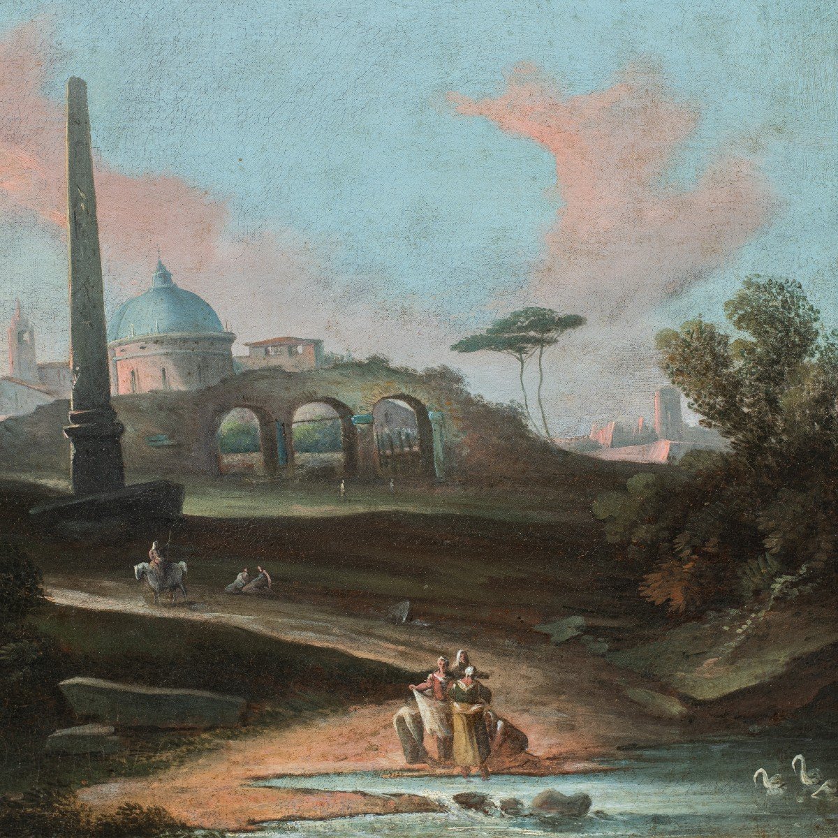 Italian Master (18th Century) - Landscape With Monuments And Obelisk.-photo-2