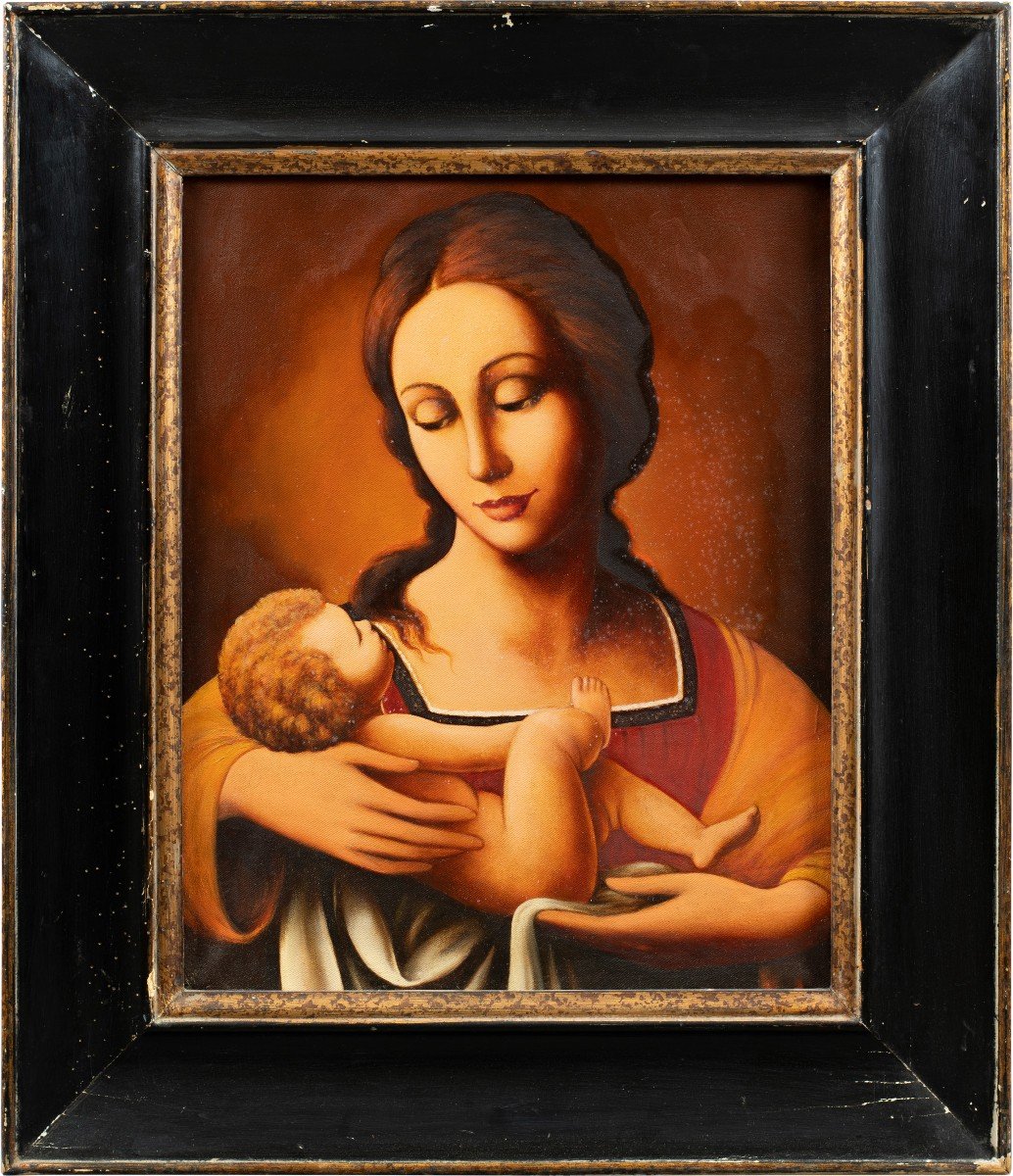 Peintre Italien (19e-20e Siècle) - Vierge à l'Enfant.