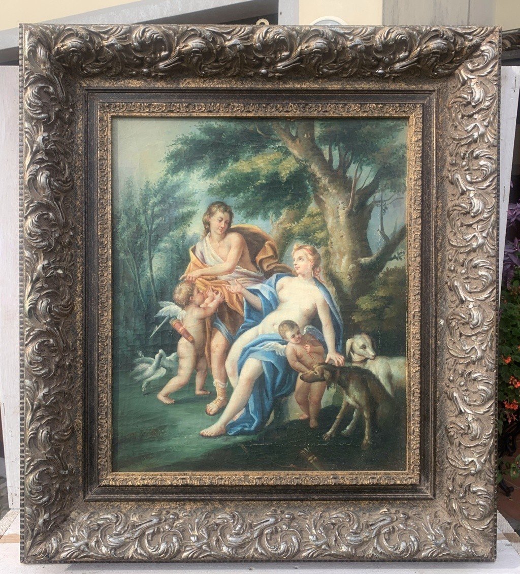 Follower Of François Lemoyne (19th Century) - Mythological Scene With Two Putti And Greyhounds.-photo-4