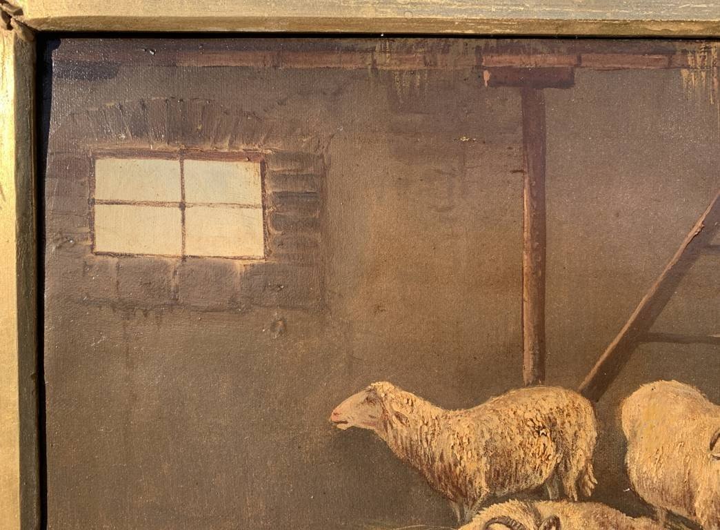 Italian Painter (19th Century) - Sheep In The Stable.-photo-1