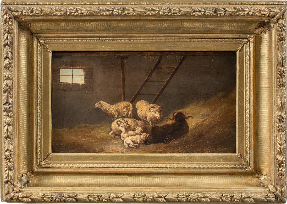 Italian Painter (19th Century) - Sheep In The Stable.