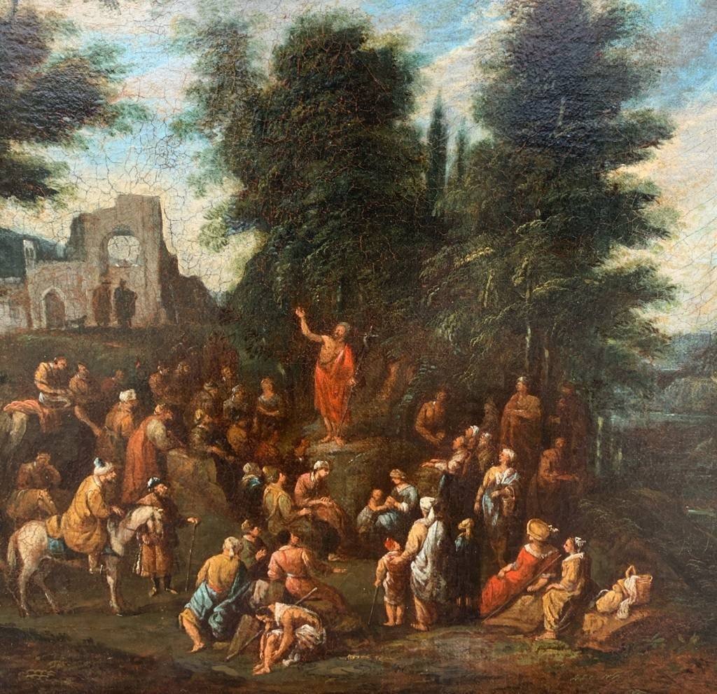 Maître Flamand Actif En Italie (xviie Siècle) - Sermon De Saint Jean-baptiste Dans Un Paysage.-photo-1