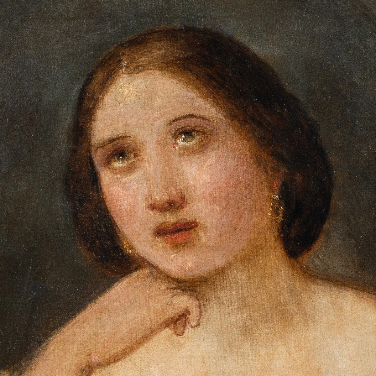 Peintre Romantique (début XIXe Siècle) - Jeune Fille Aux Boucles d'Oreilles.-photo-2