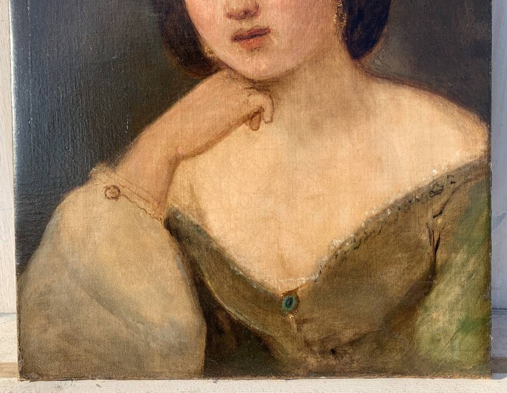 Peintre Romantique (début XIXe Siècle) - Jeune Fille Aux Boucles d'Oreilles.-photo-1