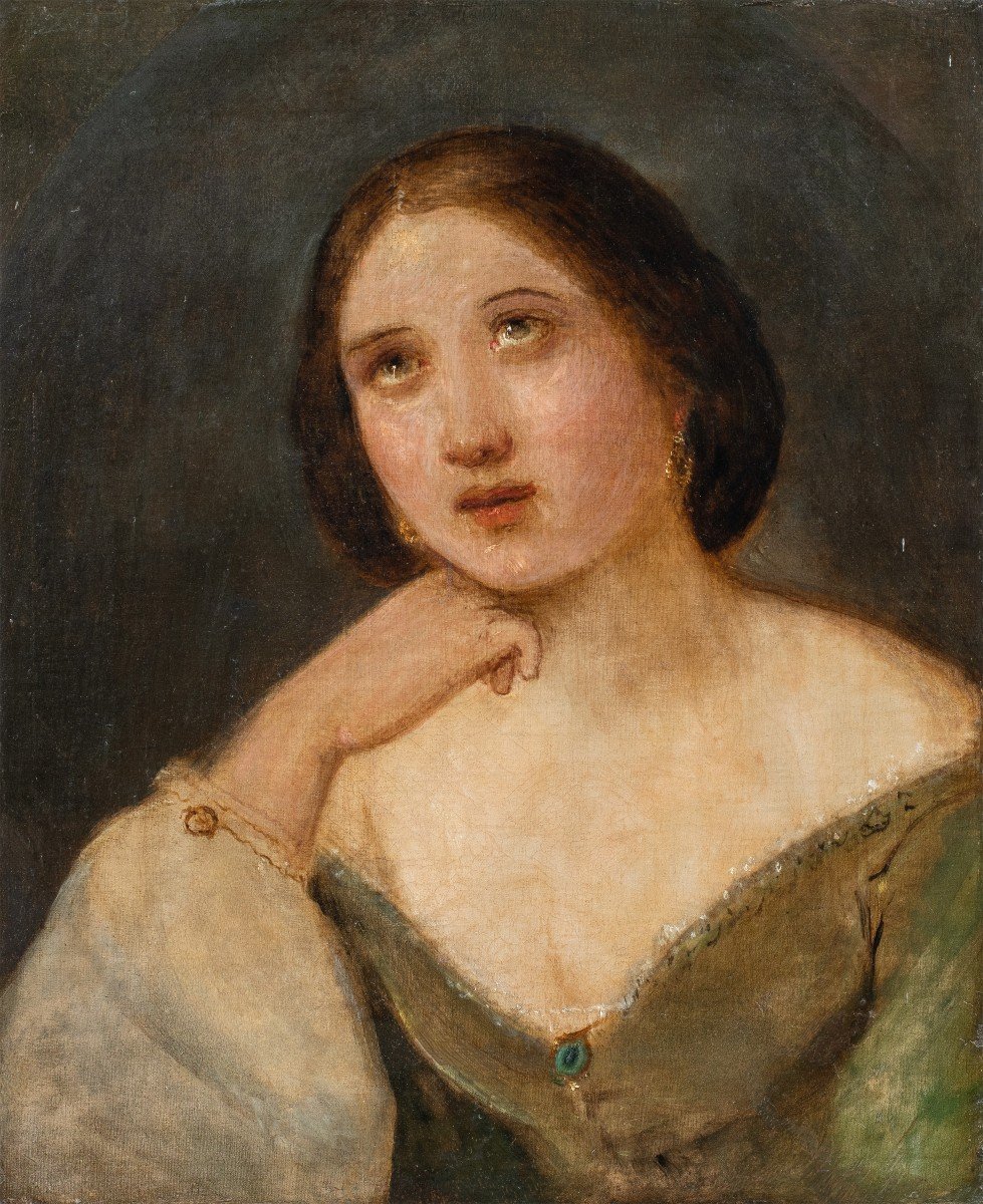 Peintre Romantique (début XIXe Siècle) - Jeune Fille Aux Boucles d'Oreilles.