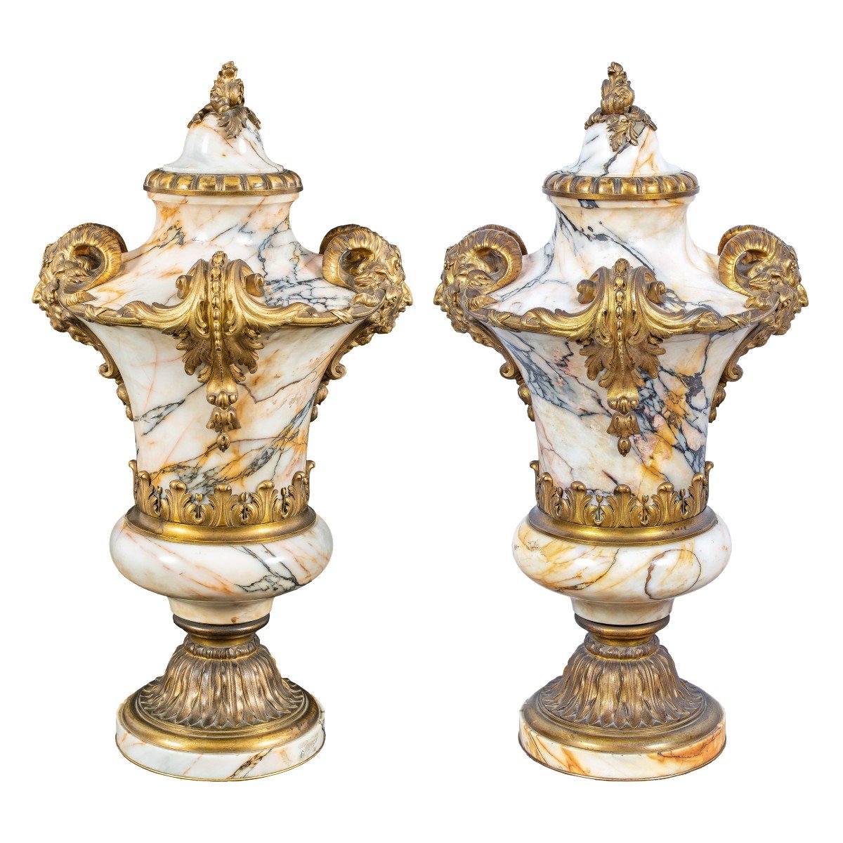 Pair Of Marble And Gilded Bronze Vases (susse Frères Foundry). Paris, 19th Century.-photo-2