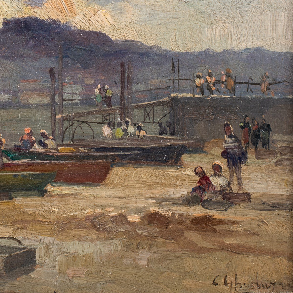 Cesare Gheduzzi (crespellano 1894 - Turin 1957) - Port Scene.-photo-2