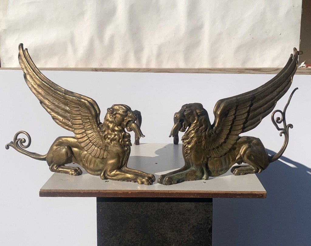 Pair Of Gilded Bronze Fireplace Andirons - France, Early 19th Century-photo-4