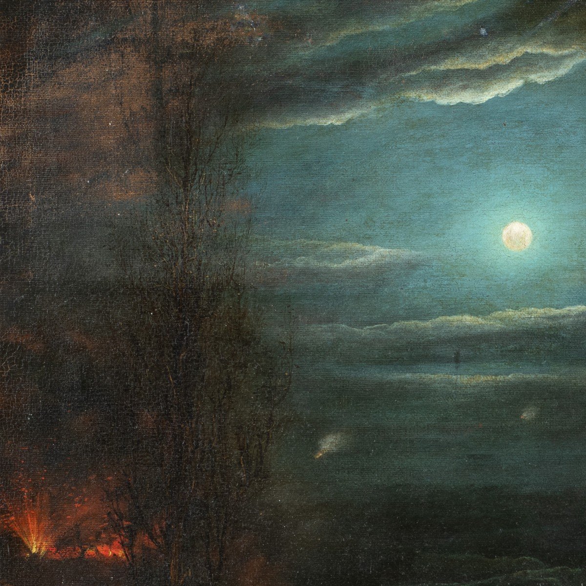 Peintre Anglais (début XIXème Siècle) - Paysage Au Clair De Lune Avec Feu.-photo-3