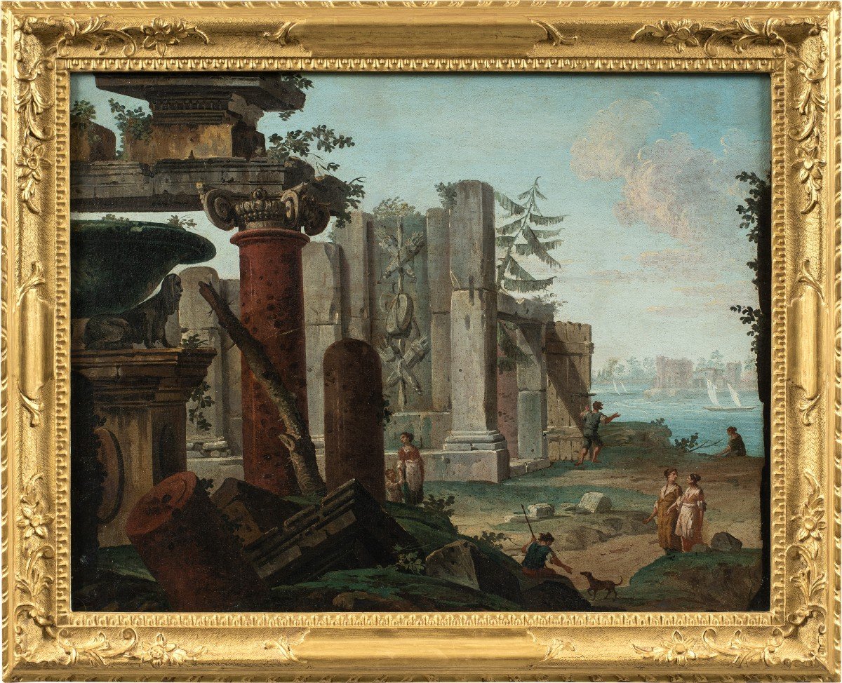 Antonio Joli (modena 1700 - Naples 1777) - Architectural Capriccio With Ruins And Figures.