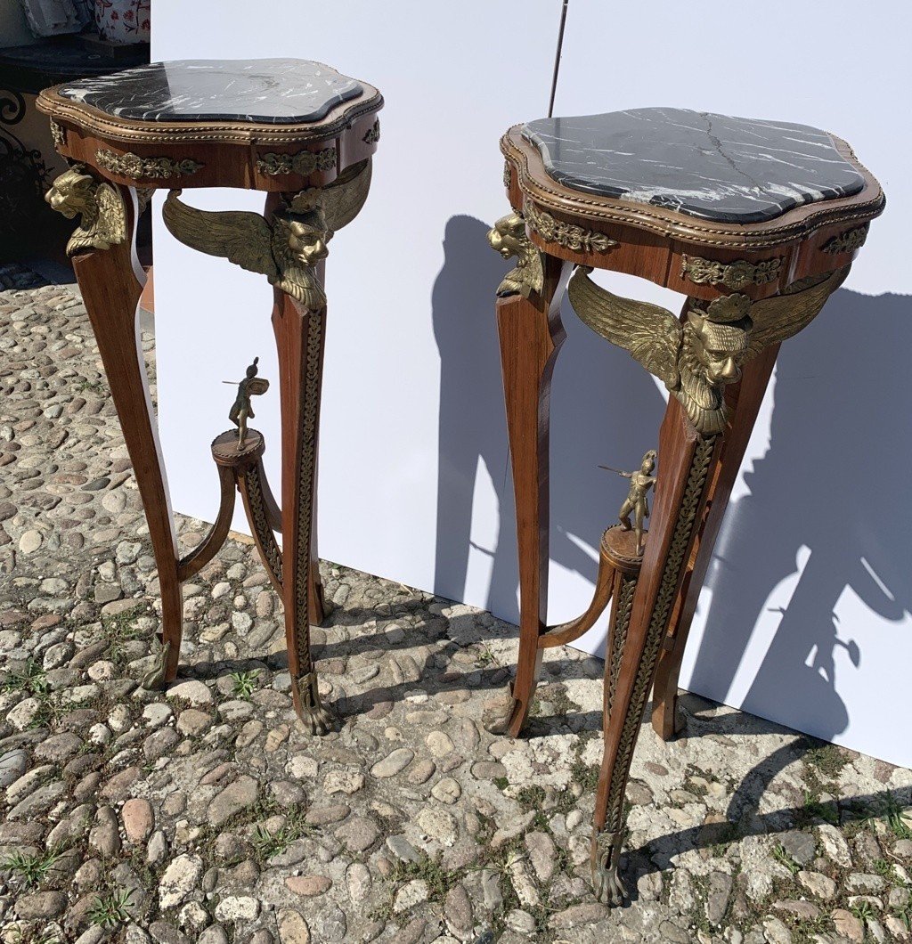 Pair Of Gueridons In Wood And Gilded Bronze. France, 19th Century.-photo-3