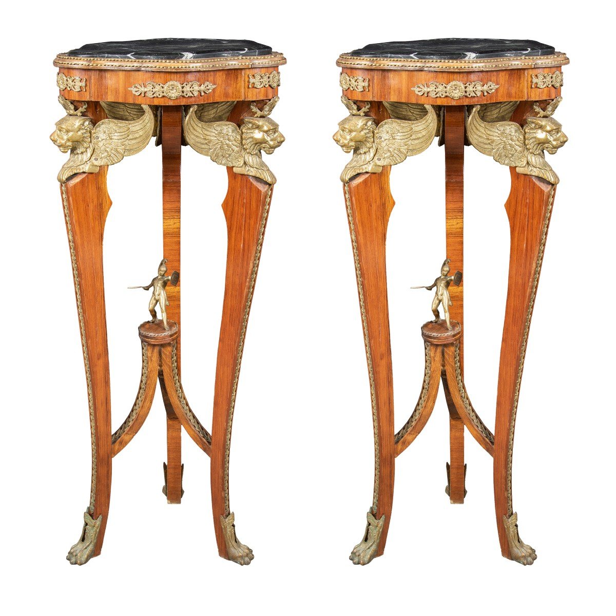 Pair Of Gueridons In Wood And Gilded Bronze. France, 19th Century.