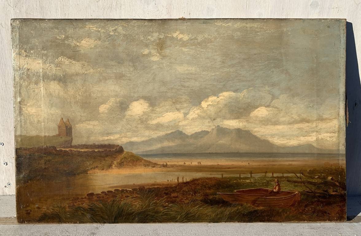 Peintre Anglais (fin XIXème Siècle) - Paysage Romantique Avec Forteresse Et Pêcheur.-photo-1