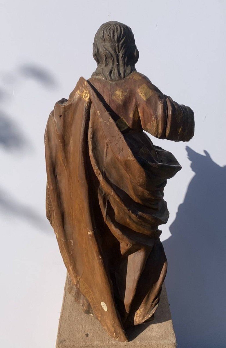 Sculpture En Bois Sculpté Et Peint - Figure d'Un Saint - Italie, XVIIe-xviiie Siècle.-photo-1