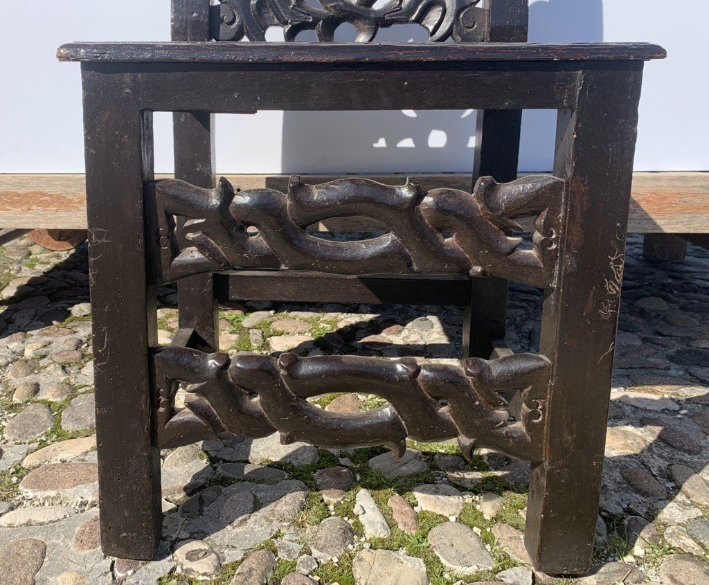 Pair Of Carved Wooden Refectory Chairs. Modena, 19th Century.-photo-2