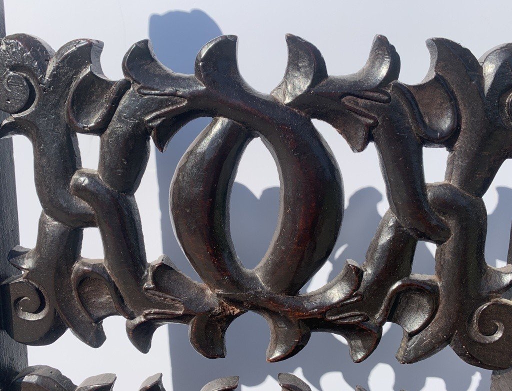 Pair Of Carved Wooden Refectory Chairs. Modena, 19th Century.-photo-3