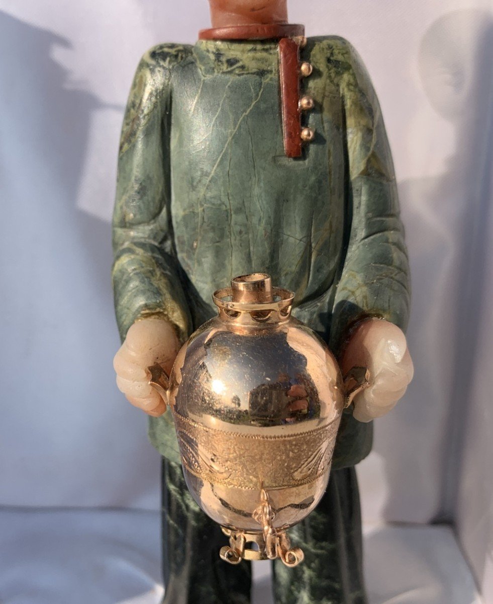 Small Table Sculpture In Semiprecious Stones (follower Of Fabergé) - Boy With Samovar. Russia-photo-4