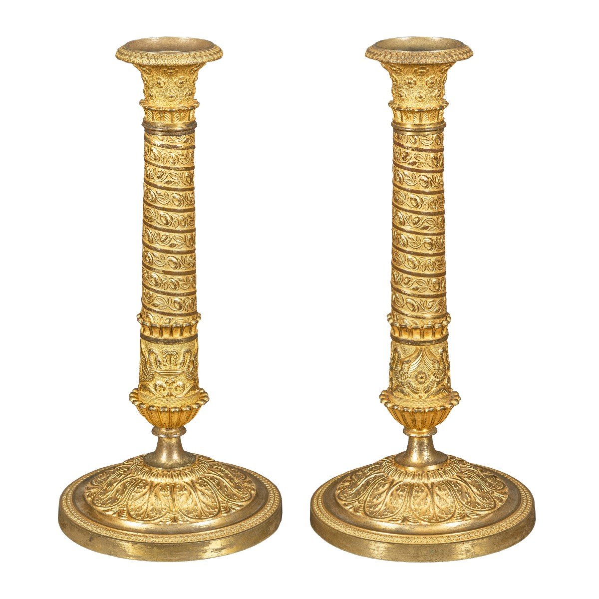 Pair Of Gilded Bronze Candlesticks. Paris, Early 19th Century.