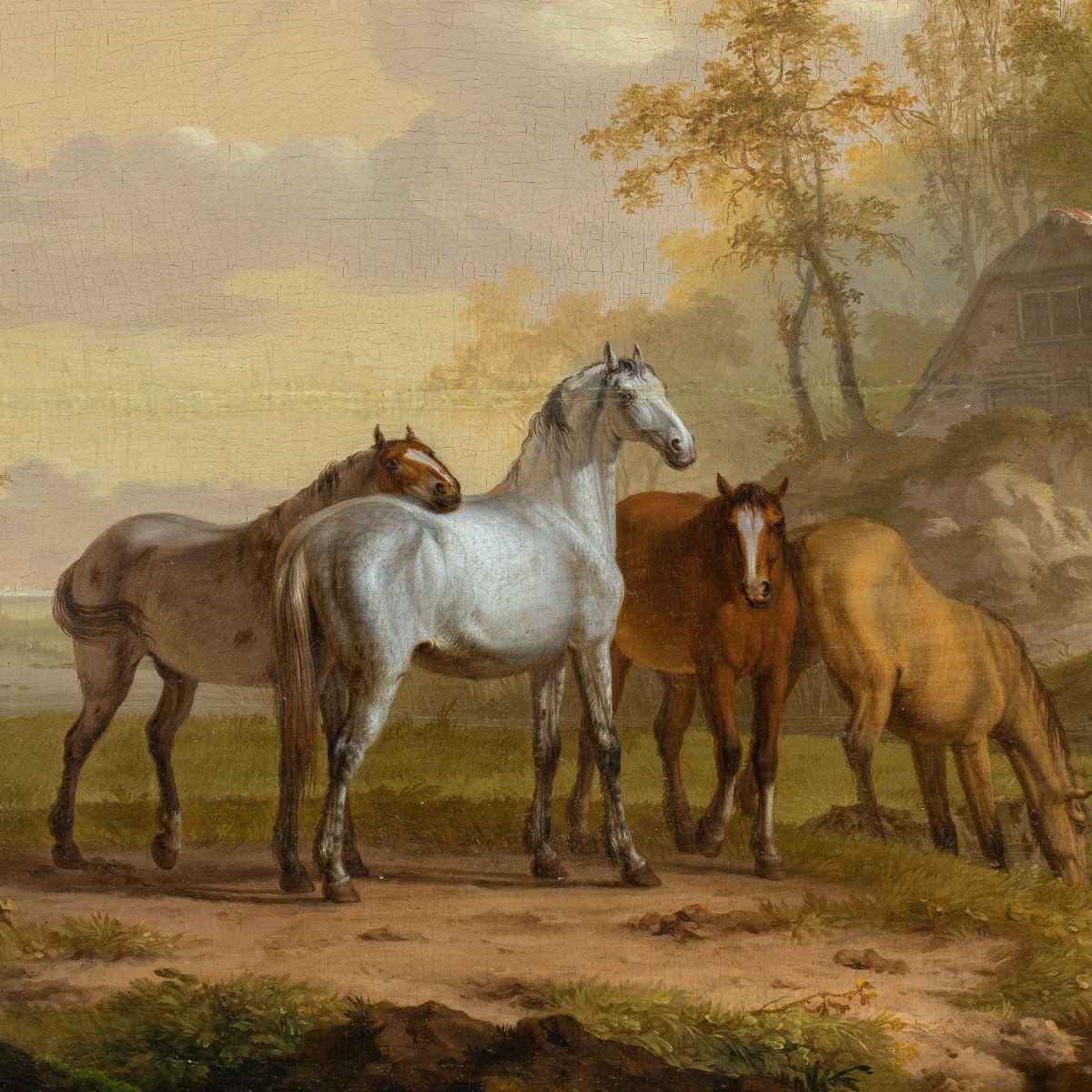 English Painter (18th Century) - Horses At The River.-photo-2