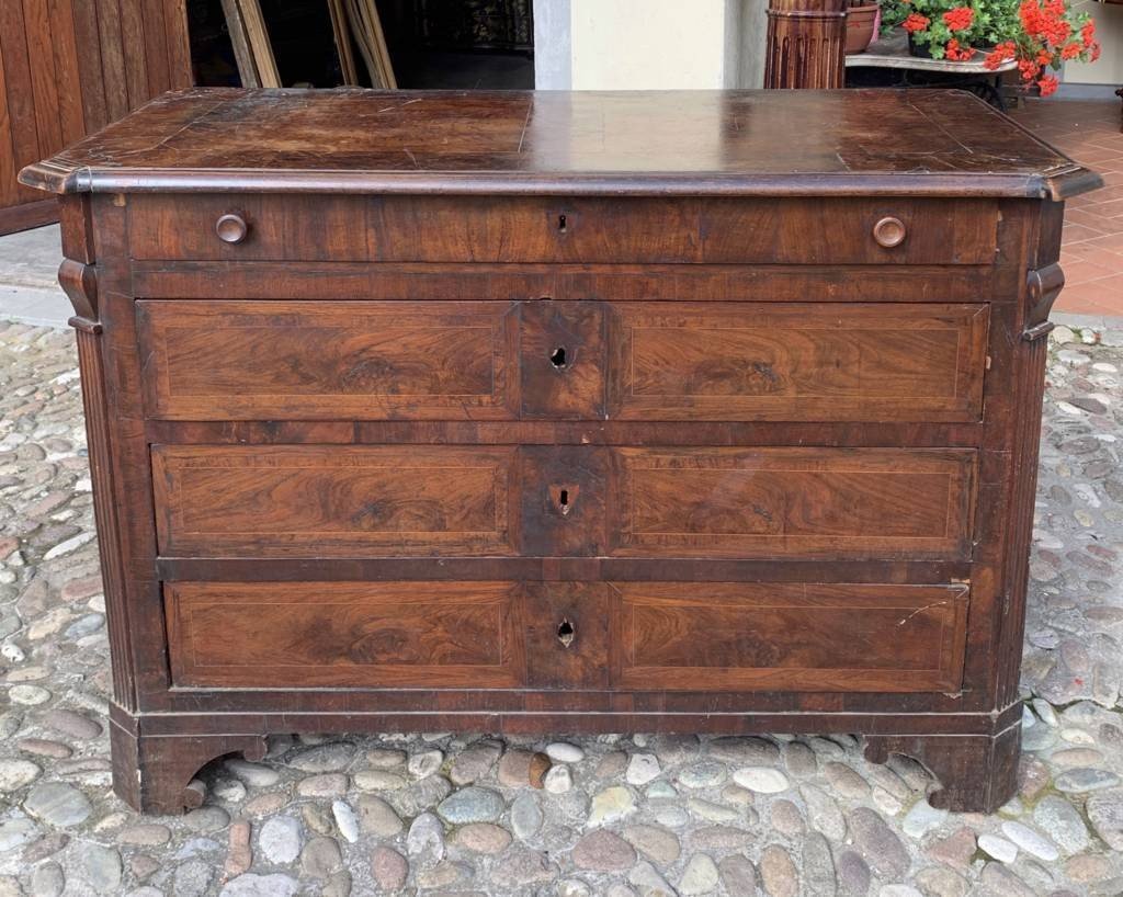 Commode En Plume De Noyer. Italie, Début Du XIXe Siècle.-photo-3