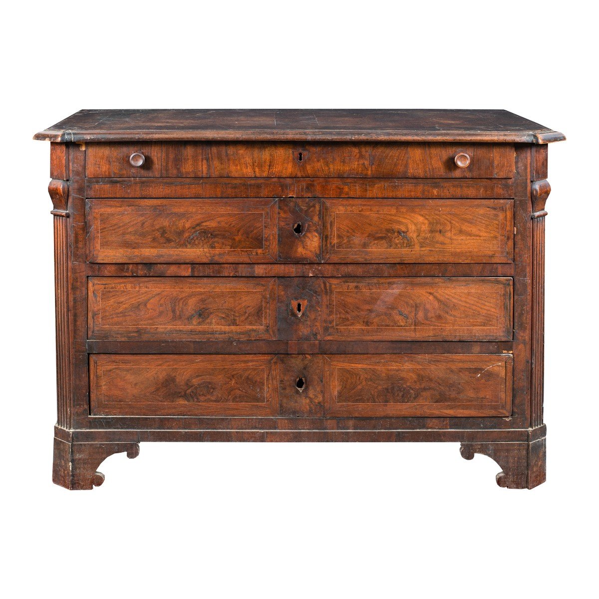 Commode En Plume De Noyer. Italie, Début Du XIXe Siècle.