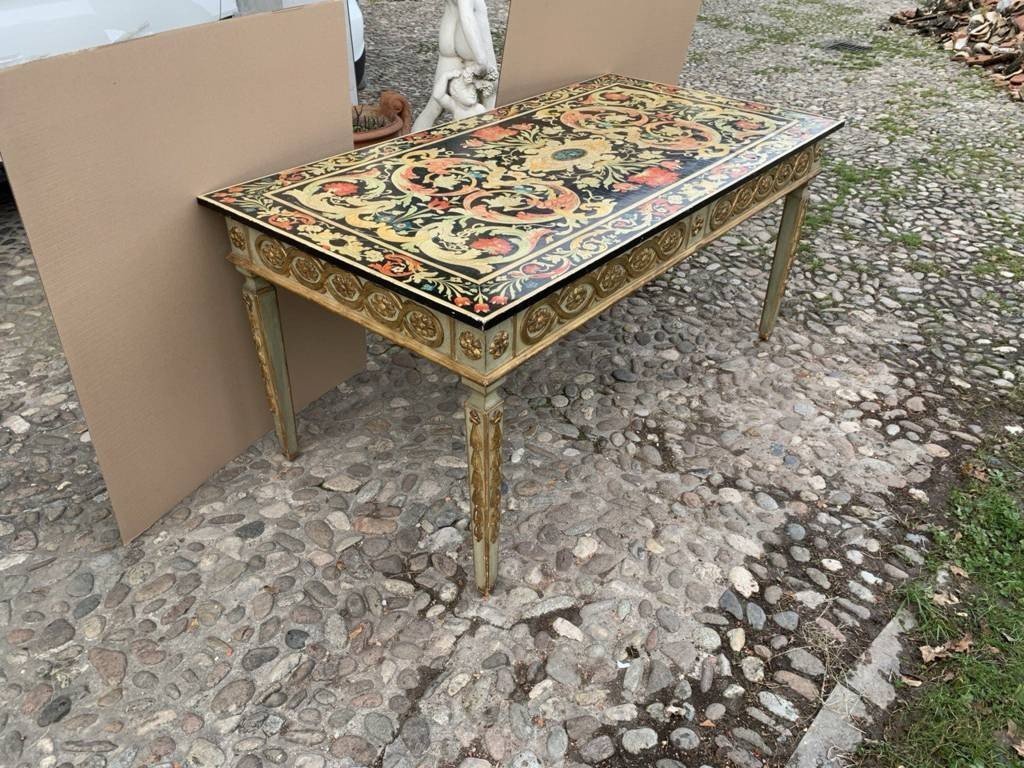 Grande Table à écrire En Bois Sculpté Et Peint. Italie, XIXe-xxe Siècle.-photo-1