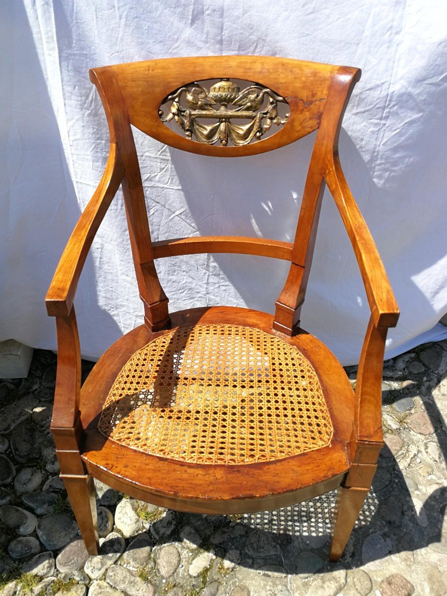 Four Armchairs In Carved And Perforated Cherry Wood. Italy, 19th Century.-photo-4