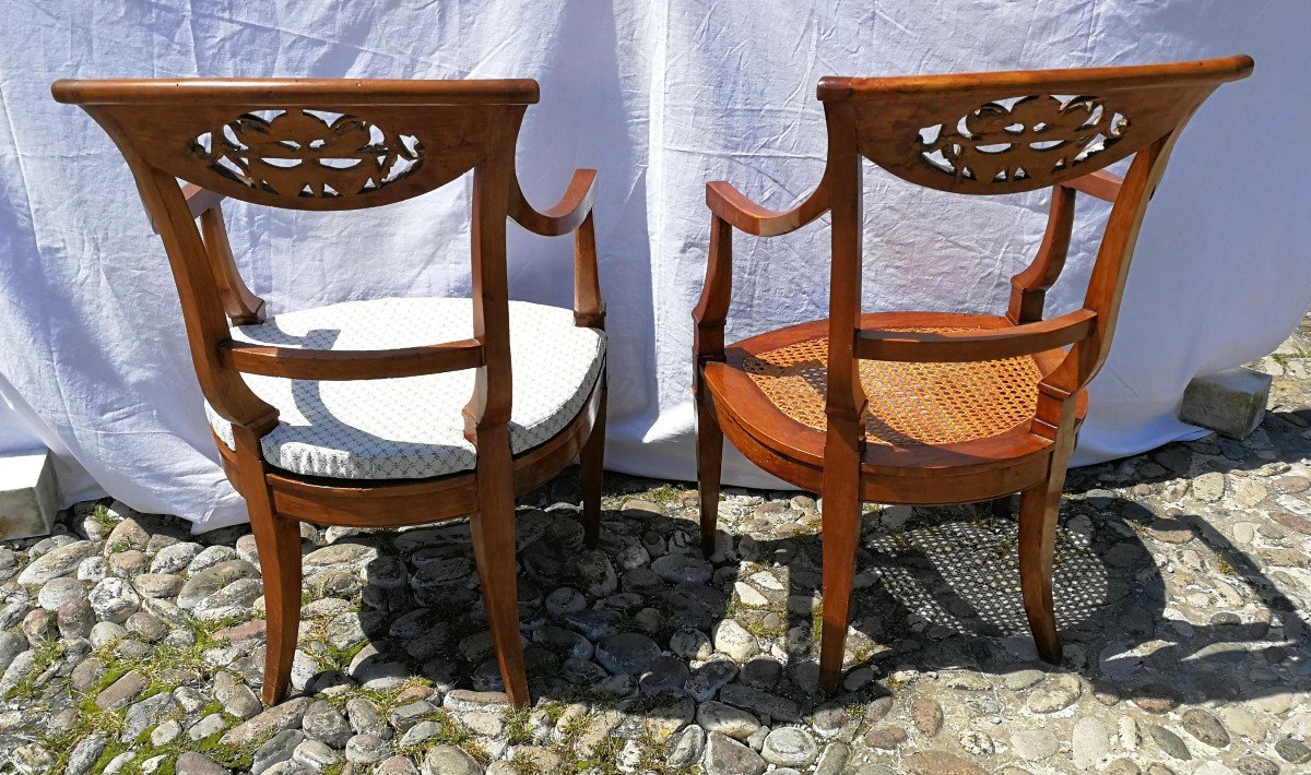 Four Armchairs In Carved And Perforated Cherry Wood. Italy, 19th Century.-photo-1