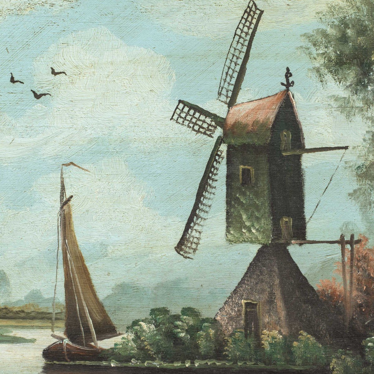 Peintre Hollandais (fin XIXème Siècle) - Paysage Avec Moulin à Vent.-photo-2