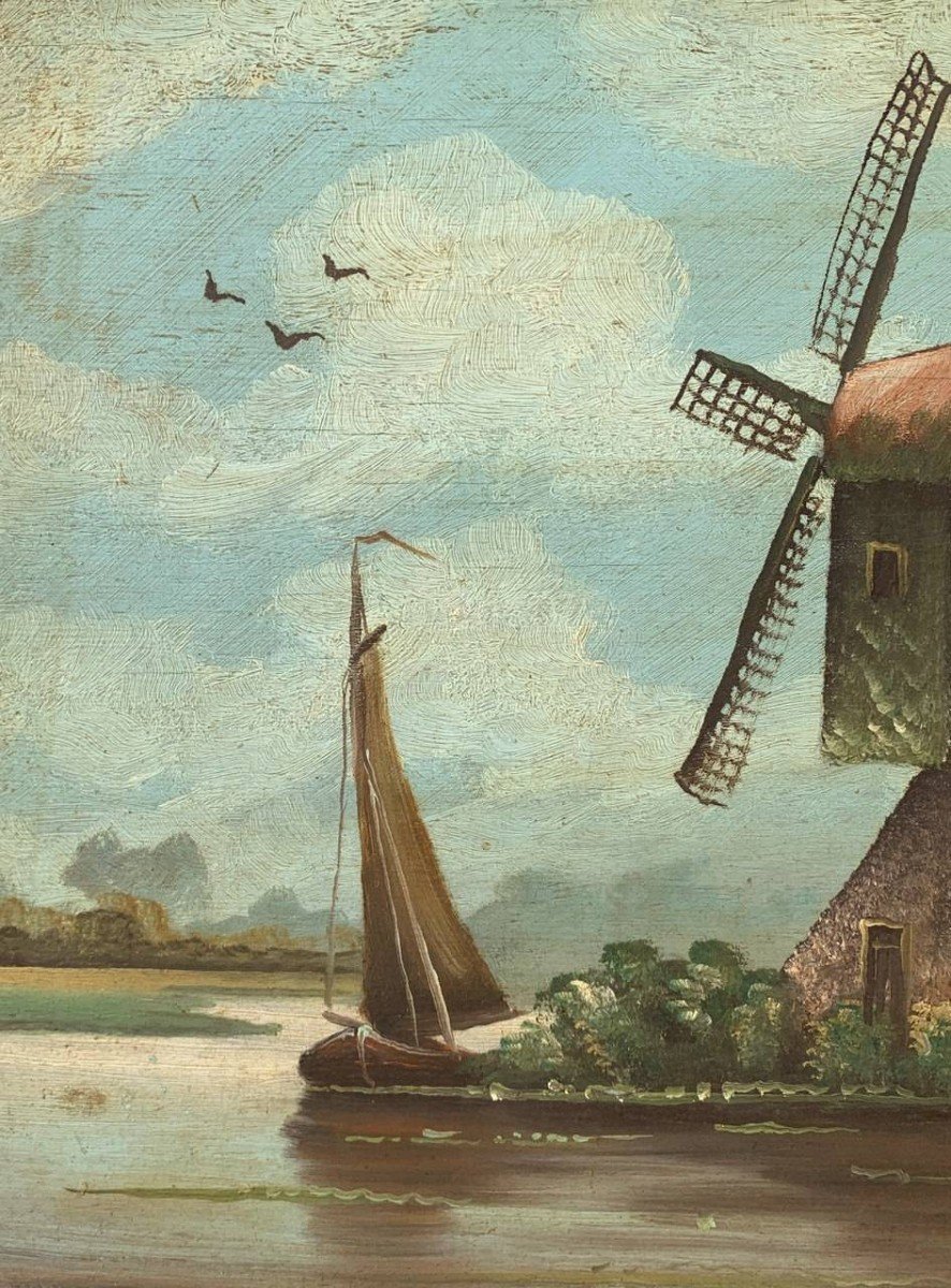 Peintre Hollandais (fin XIXème Siècle) - Paysage Avec Moulin à Vent.-photo-1