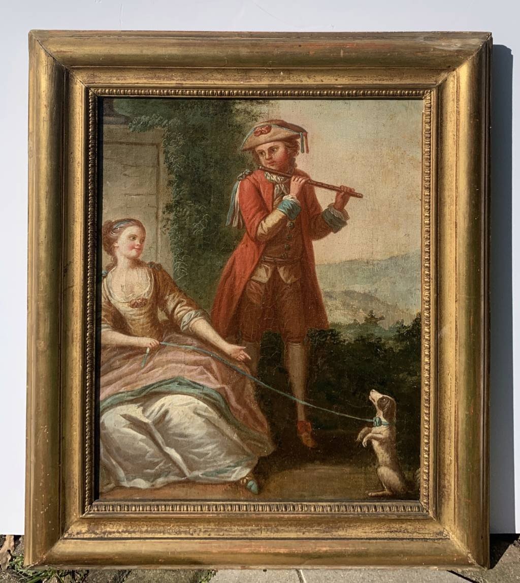 Peintre Français (18ème Siècle) - Joueur De Flûte Et Chien.-photo-1