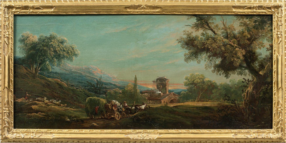 Antonio Diziani (venice 1737 - Venice 1797) - Bucolic Landscape With Characters And Wagon.