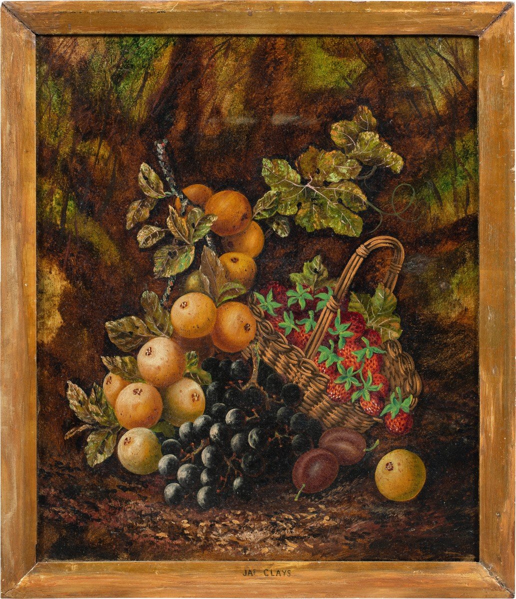 J. Clays (britannique, 19e-20e Siècle) - Nature Morte à La Corbeille De Fruits.