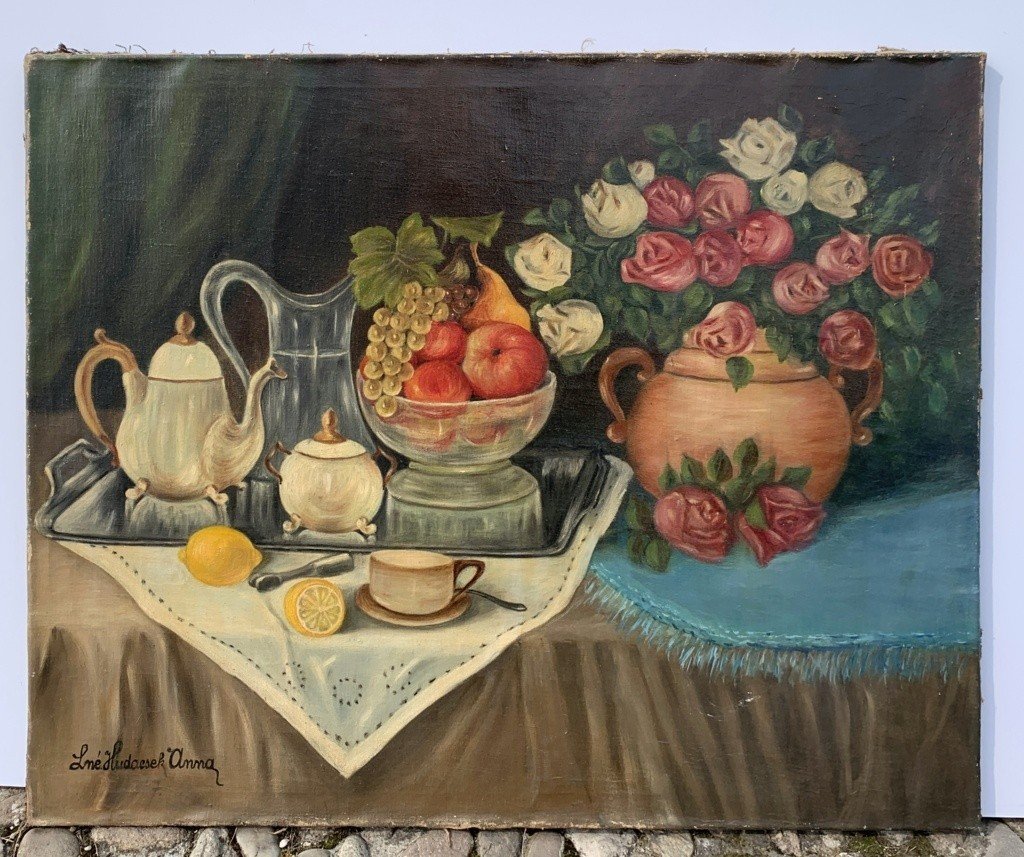 European Painter (early 20th Century) - Still Life With Flowers And Fruit.-photo-4