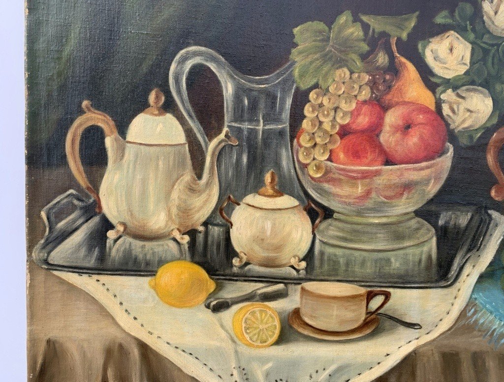 Peintre Européen (début XXème Siècle) - Nature Morte Aux Fleurs Et Fruits.-photo-1