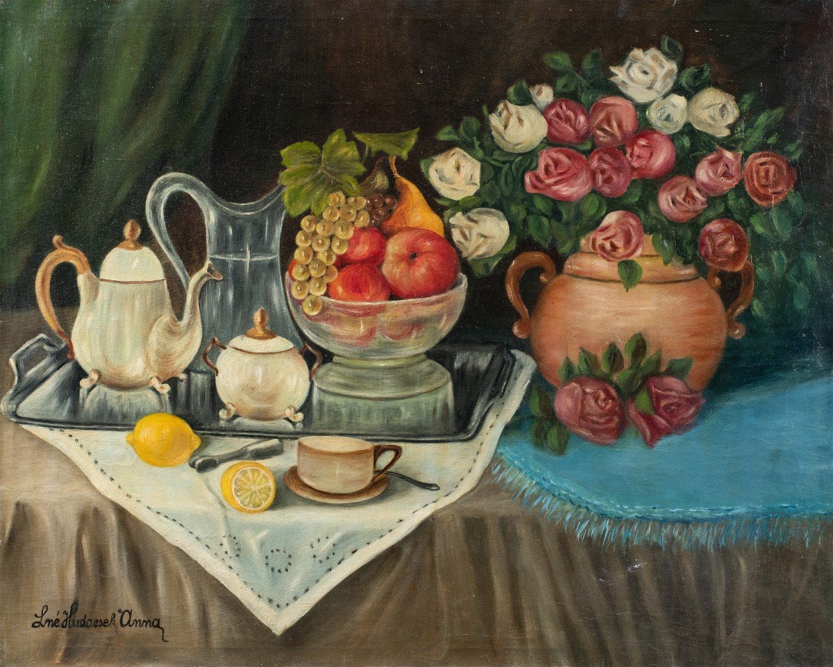 European Painter (early 20th Century) - Still Life With Flowers And Fruit.