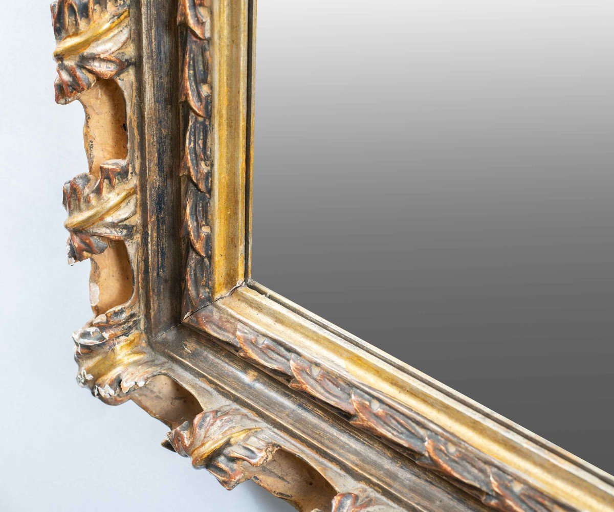 Liberty Mirror In Carved And Gilded Wood. Italy, 20th Century.-photo-2