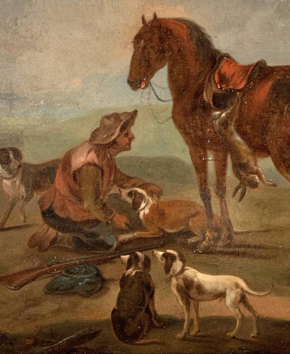 Jean-baptiste Oudry (paris 1686 - Beauvais 1755) Entourage - Scène De Chasse Aux Lévriers.-photo-1