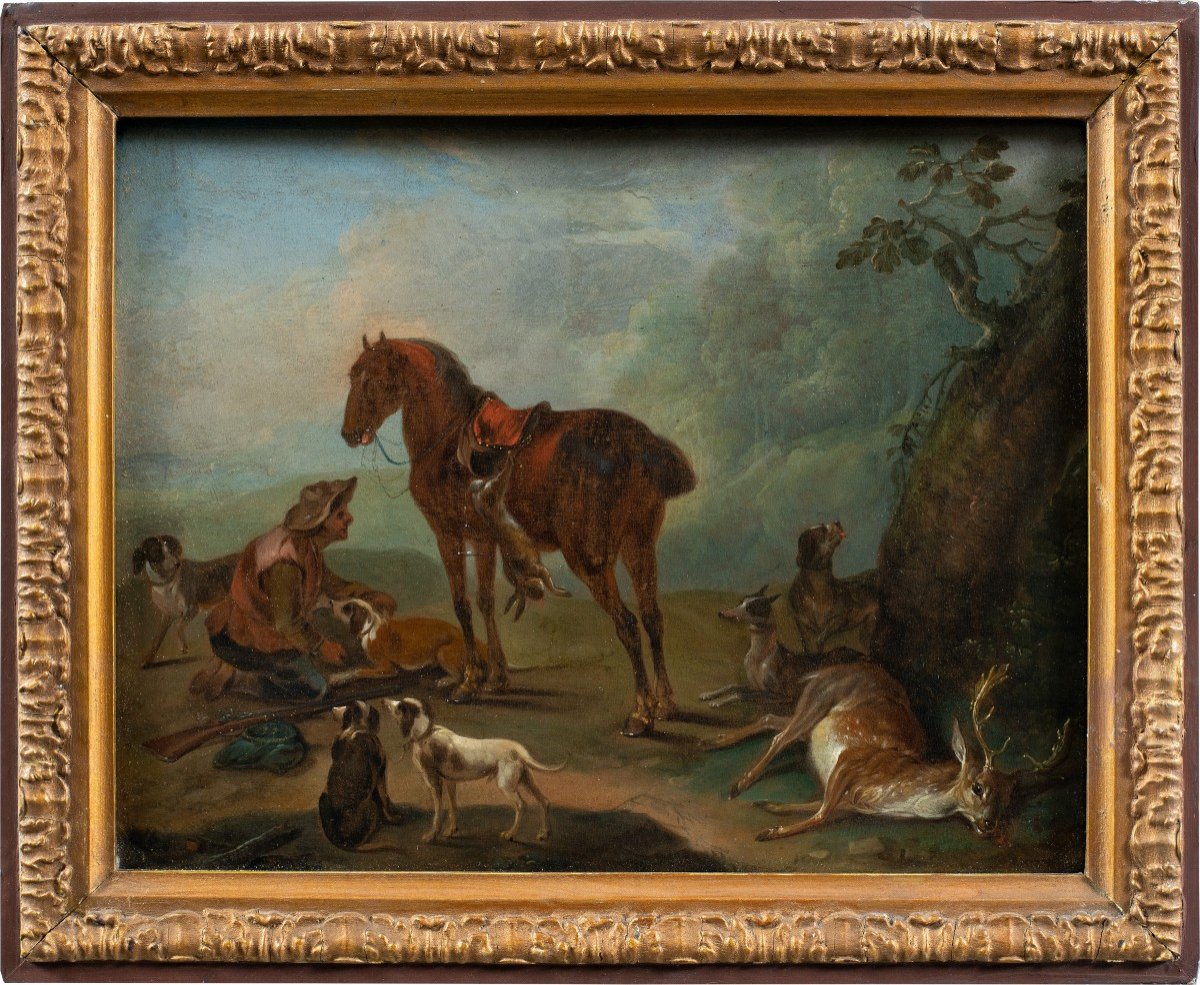 Jean-baptiste Oudry (paris 1686 - Beauvais 1755) Entourage - Scène De Chasse Aux Lévriers.